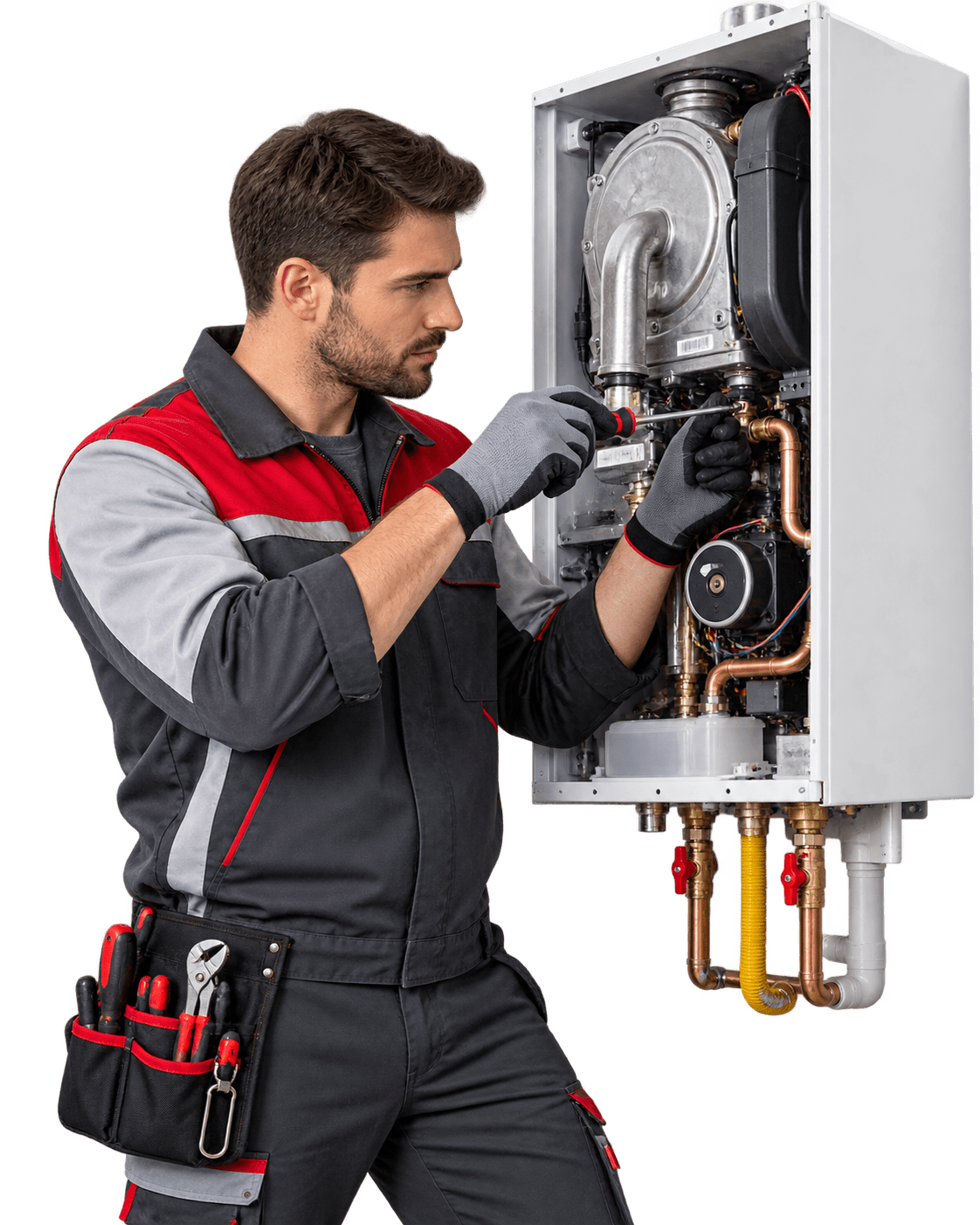 Técnico reparando un calentador en Tenerife